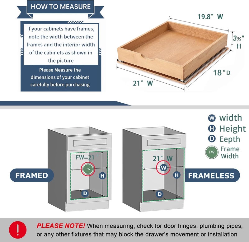 Draworia Pull Out Cabinet Drawers - 6x2 Size Options (12-23'W,18-21'D), Pre-Assembled with Soft Close Slides, Solid Beechwood, Easy Installation(21'W x 18'D) - Image 2